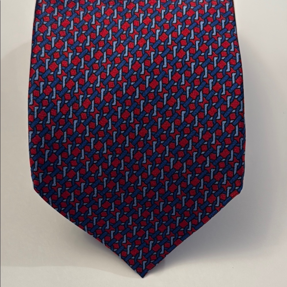 Burma Bibas Red and Blue Geometric Silk Tie for Formal Occasions